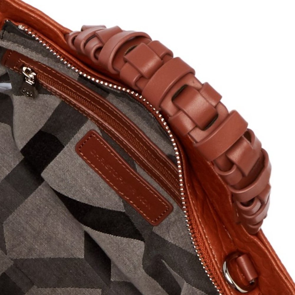 SOLD********CHRISTOPHER KON Tassel Shoulder Handbag Textured Leather NEW Cognac - Picture 4 of 9